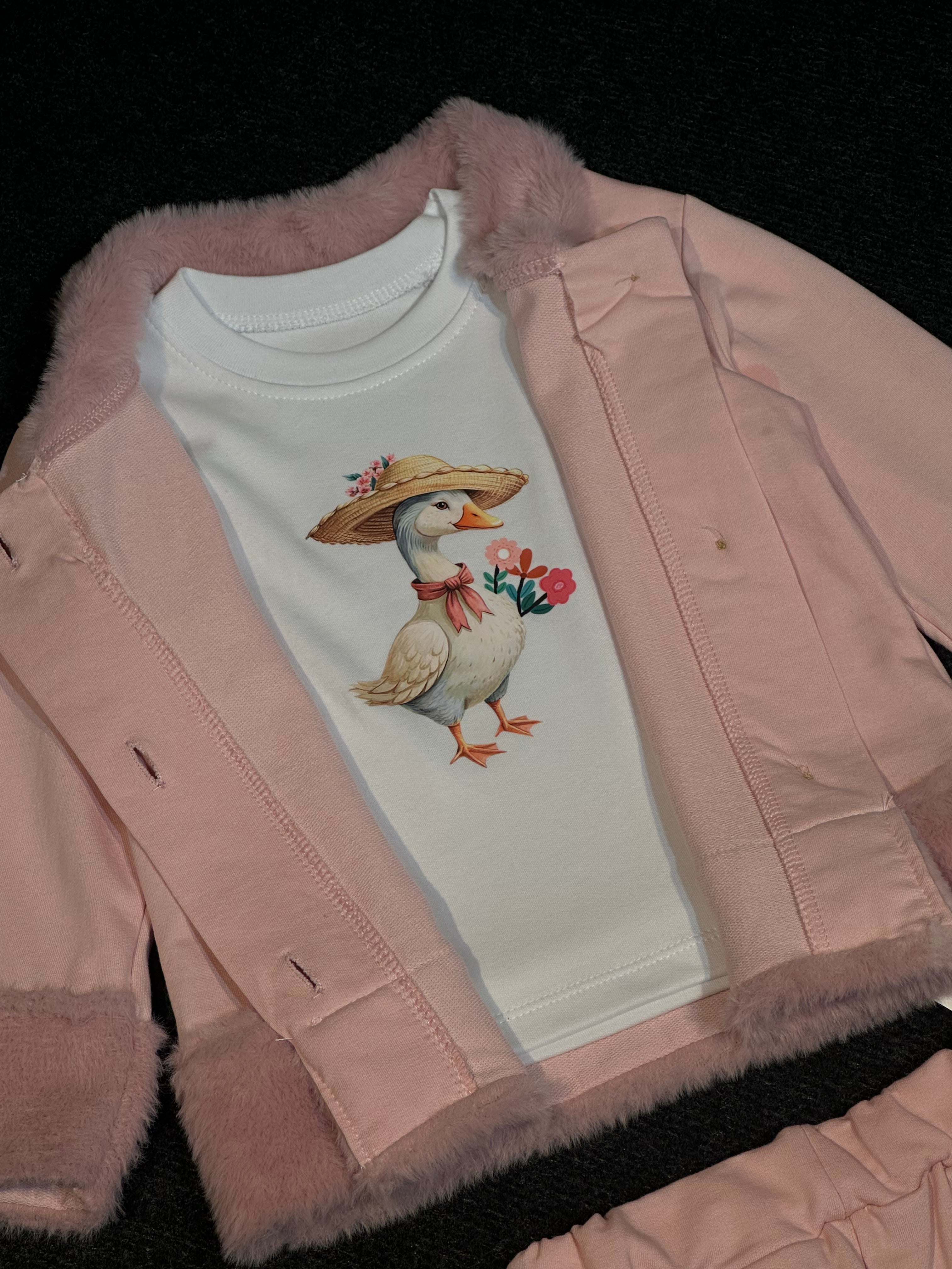 Peluş Detaylı Pudra Pembe 3’Lü Kız Bebek Takım