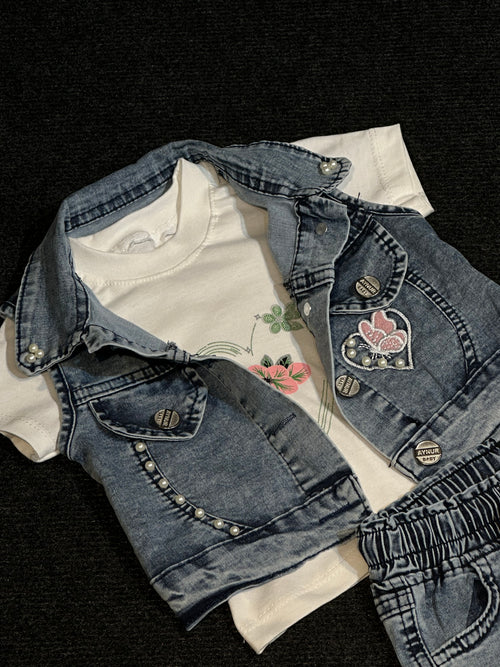 Boncuk Detaylı Jean Kız Bebek Takım
