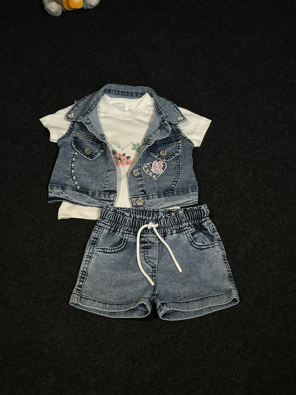 Boncuk Detaylı Jean Kız Bebek Takım