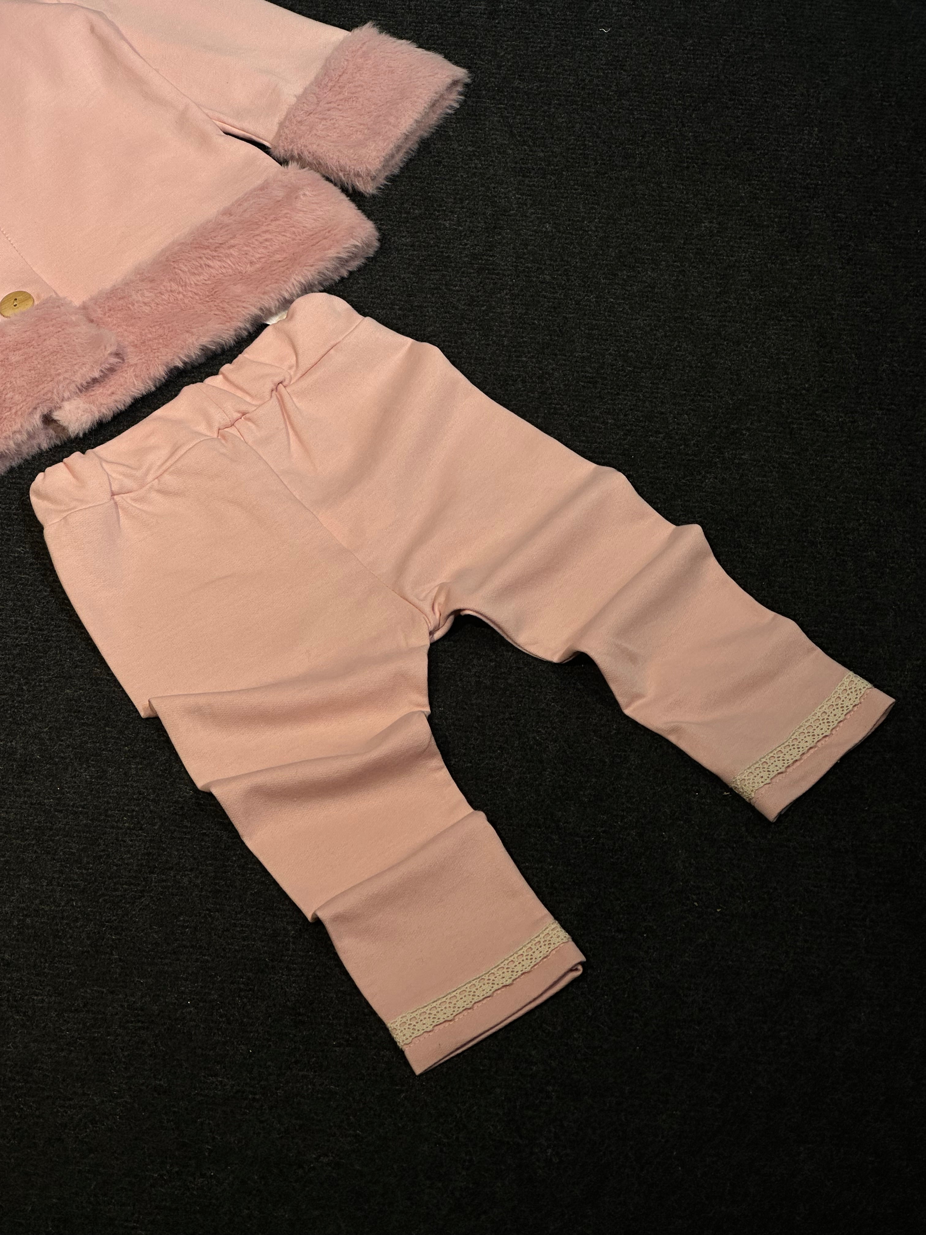 Peluş Detaylı Pudra Pembe 3’Lü Kız Bebek Takım
