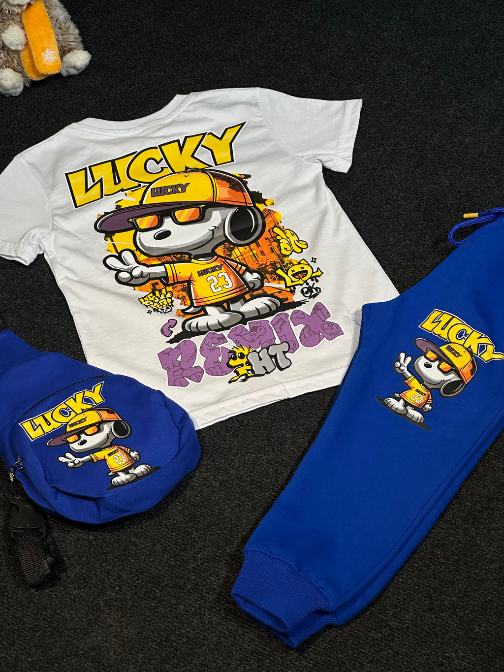 Lucky Baskılı Çantalı Mavi 3’Lü Erkek Çocuk Takımı