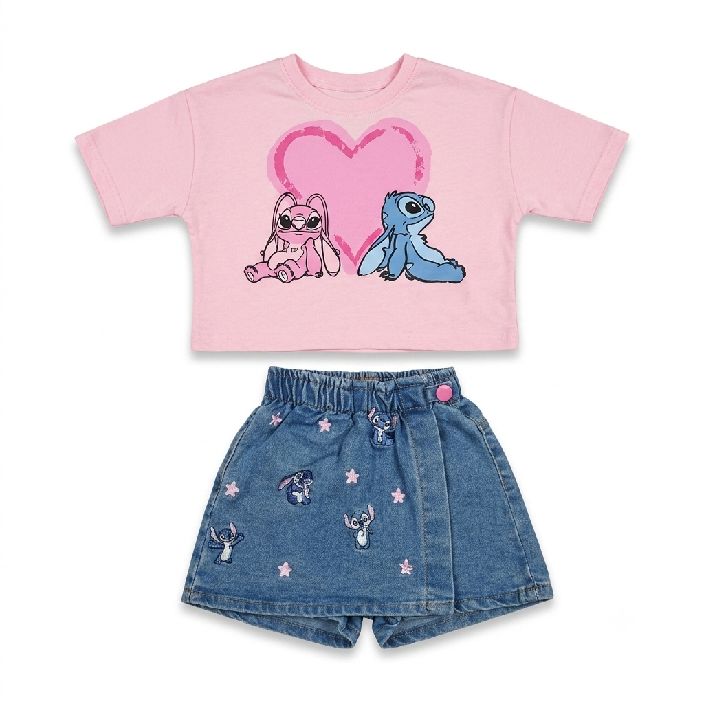Disney Stitch Lisanslı Çocuk Şort etek Takım