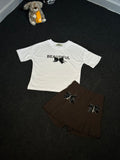 Kurdele Detaylı Kahve 2’Li Kız Çocuk Takım