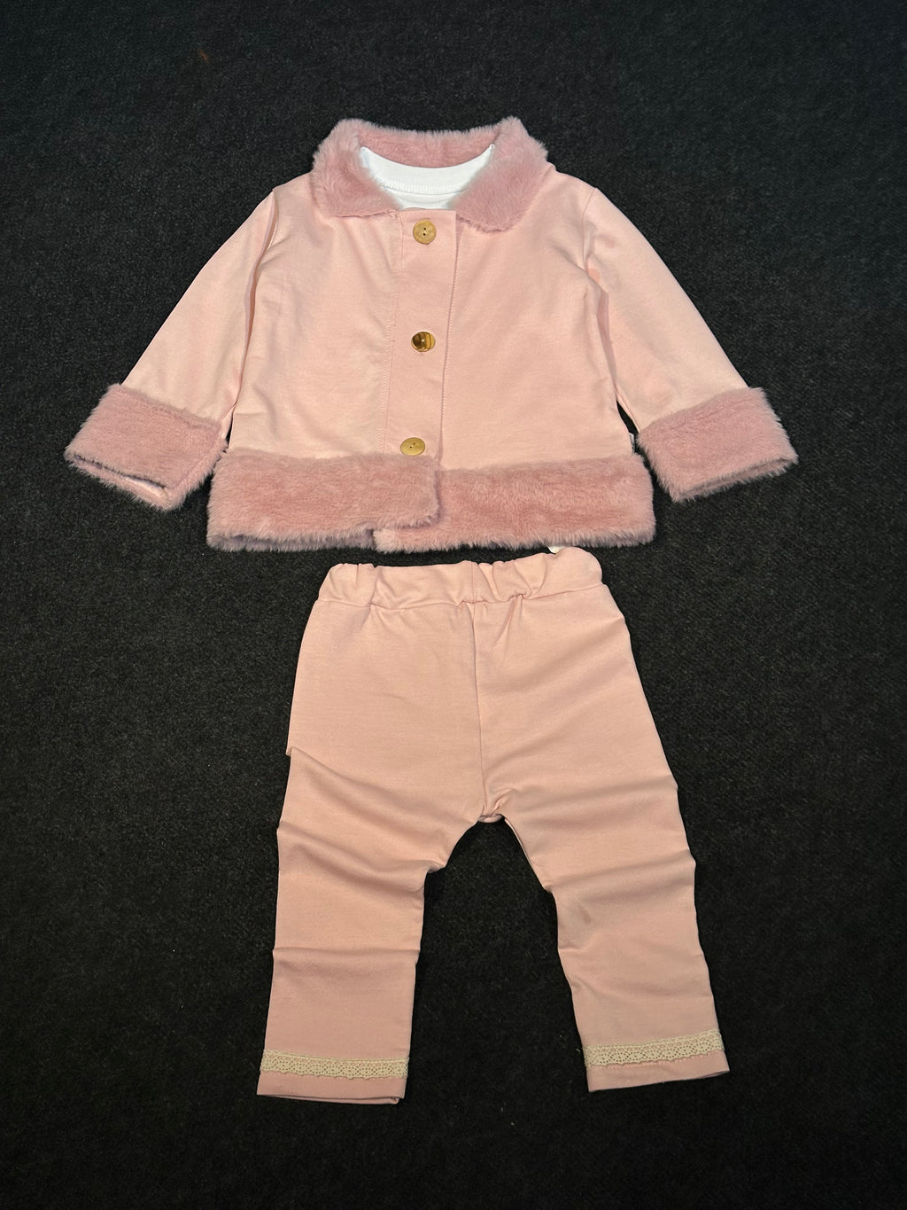 Peluş Detaylı Pudra Pembe 3’Lü Kız Bebek Takım