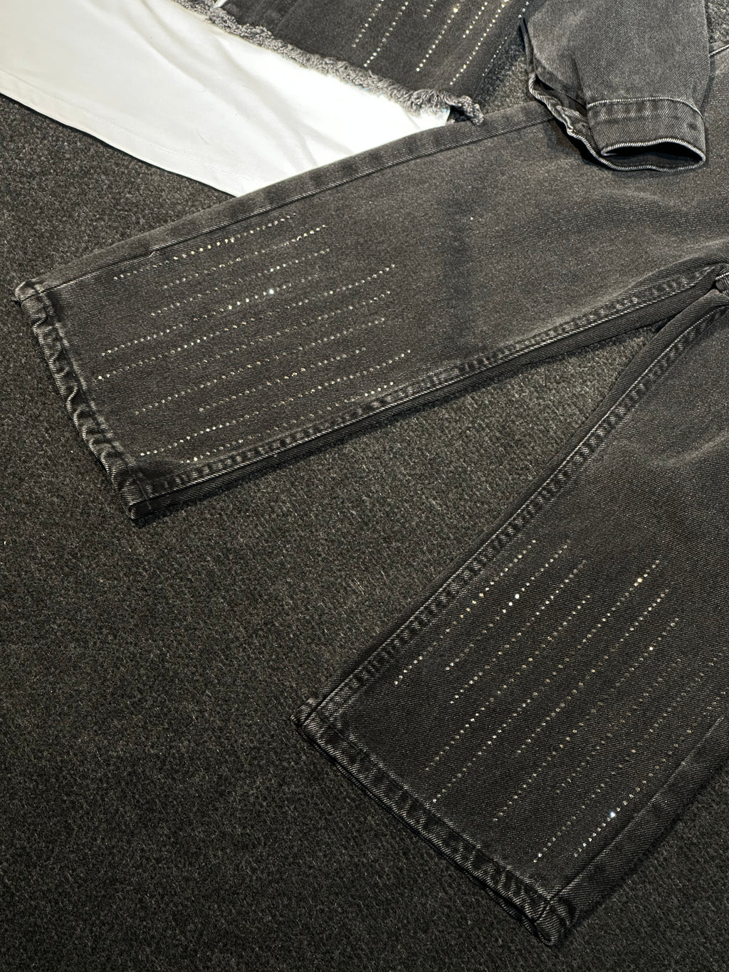 Taş Detaylı Siyah Denim 2’Li Kız Çocuk Takım