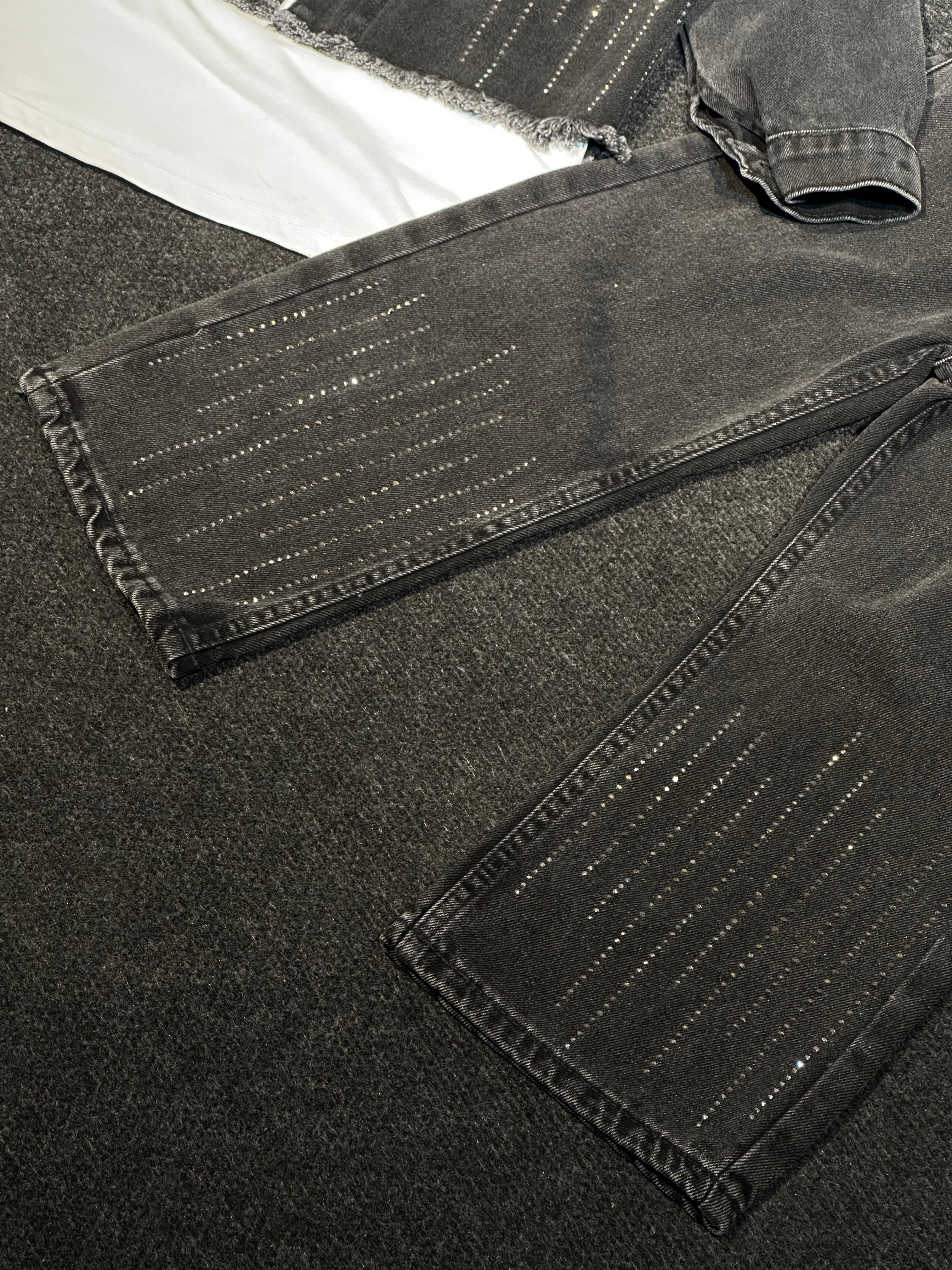 Taş Detaylı Siyah Denim 2’Li Kız Çocuk Takım