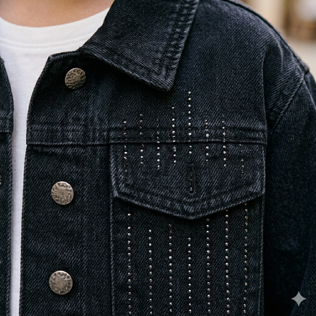 Taş Detaylı Siyah Denim 2’Li Kız Çocuk Takım